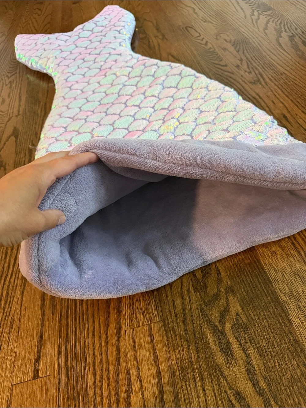 LIKE NEW Purple Sequins Mermaid Tail Blanket Sleeping Bag 22” x 56”